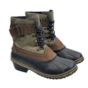 SOREL Waterproof Boots Winter Fancy Lace II 8.5 Womens Green Suede Ankle Lace Up